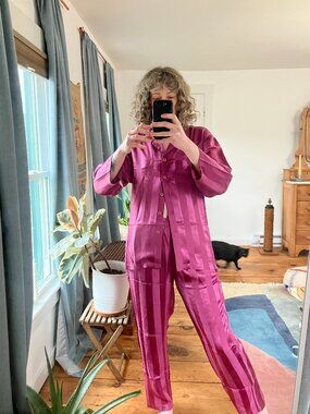 vtg Cabela's matching pink striped silk pajama set never worn, size XS